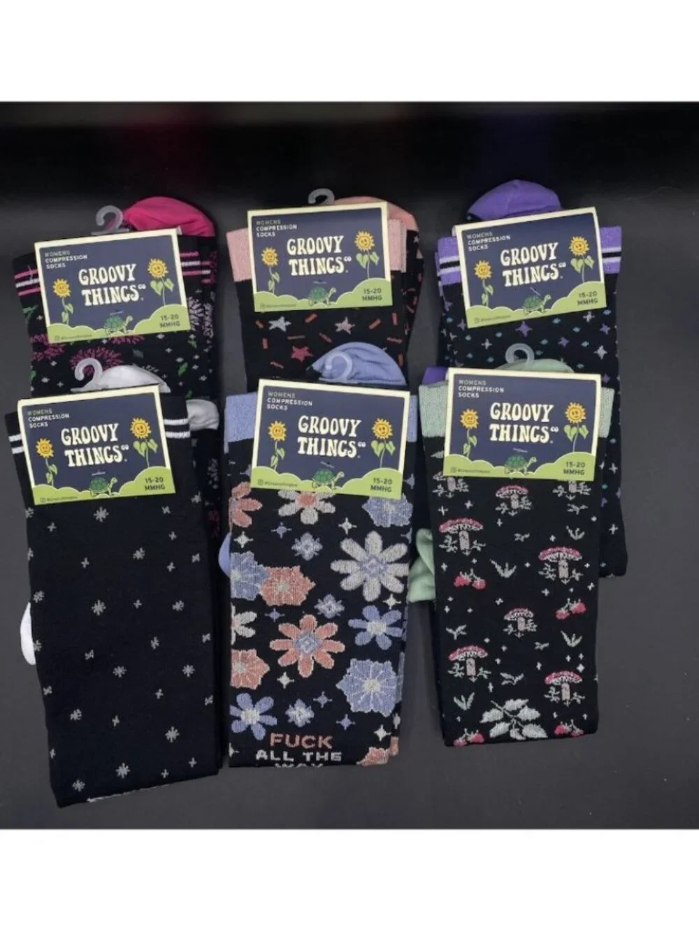 New Lot 6 Groovy Things Compression Socks Women’s New Adult Vulgar 15-20 MMHG
